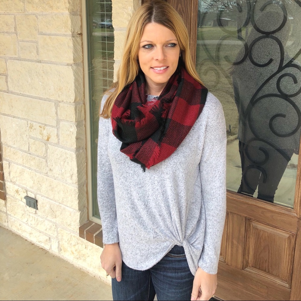 Red & Black plaid infinity scarf